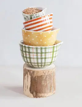 Stoneware Measuring Cups with Patterns - Set of 4