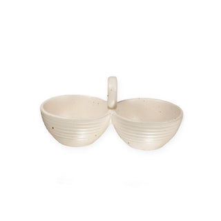 Ribbed Ceramic Speckled Double Condiment Dish