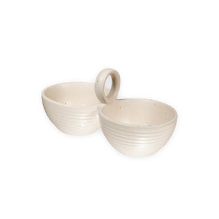Ribbed Ceramic Speckled Double Condiment Dish