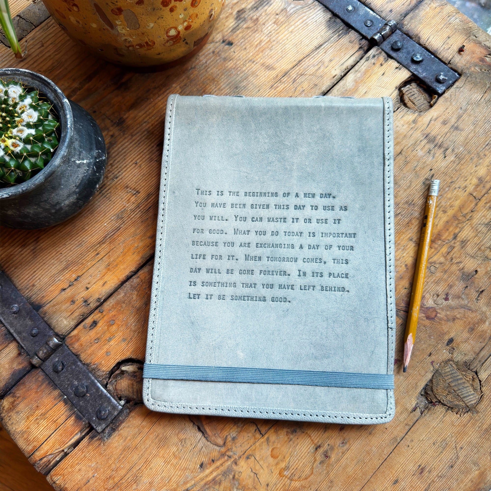 Large This Is The Beginning Leather Journal - Stone