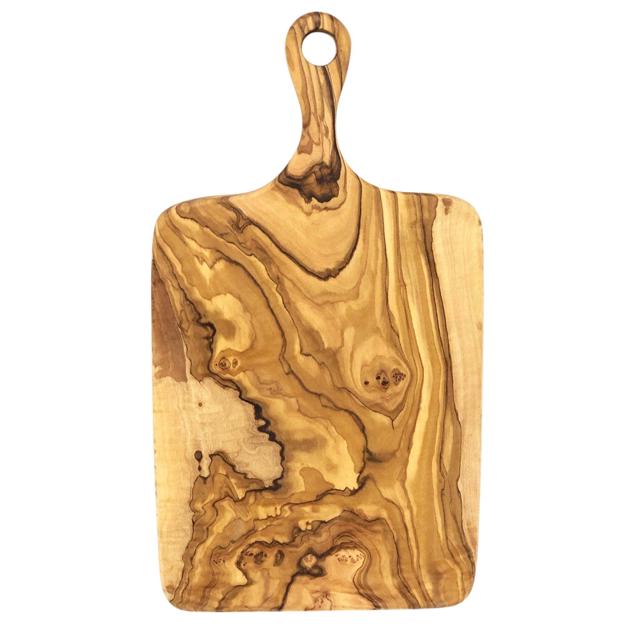 Olive Wood Cheese Board w Large Hole, Rectangle