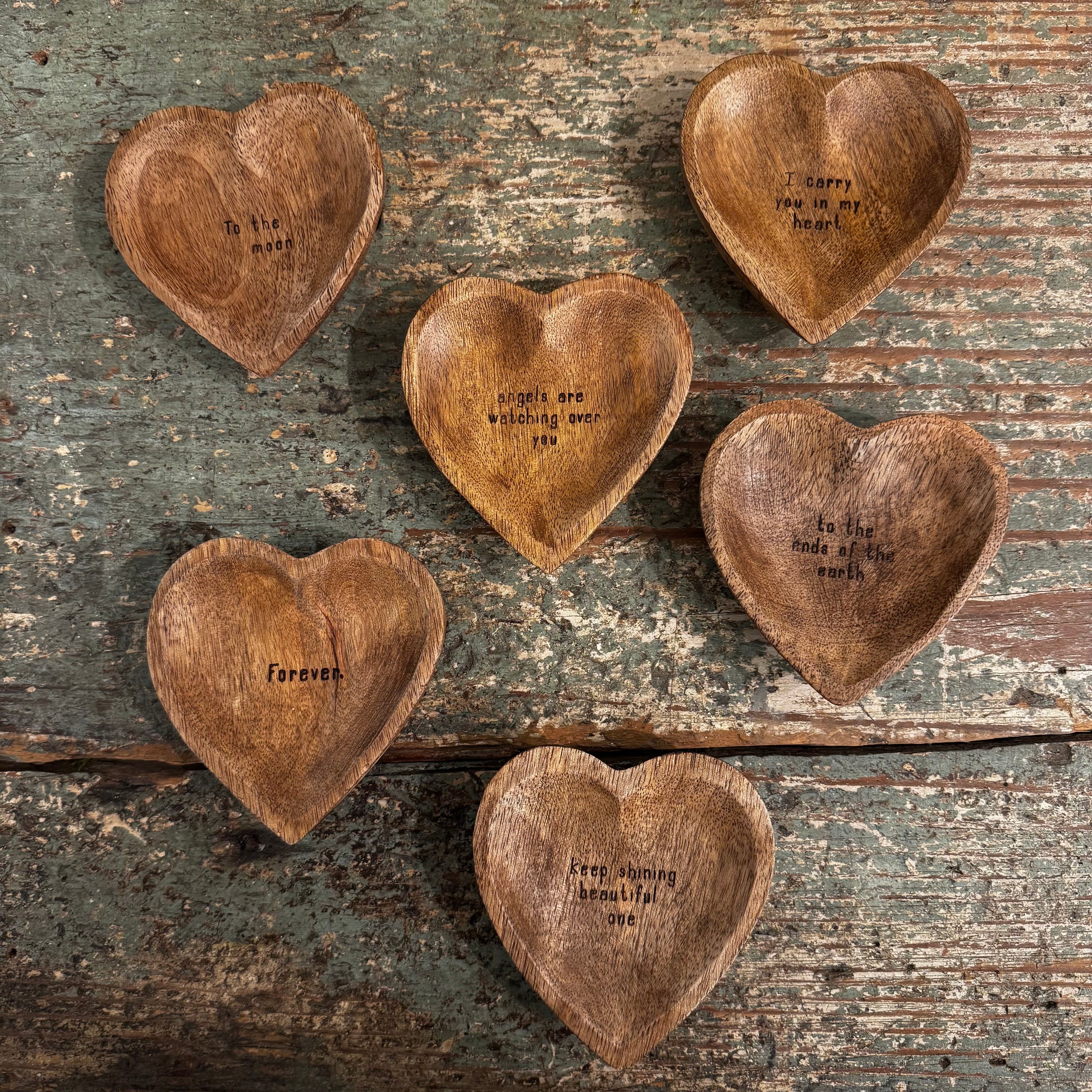 Keep Shining Beautiful One Wood Heart Trinket Tray