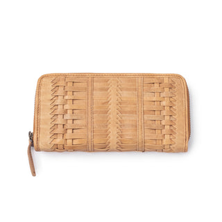 Large Leather Woven Wallet - Tan