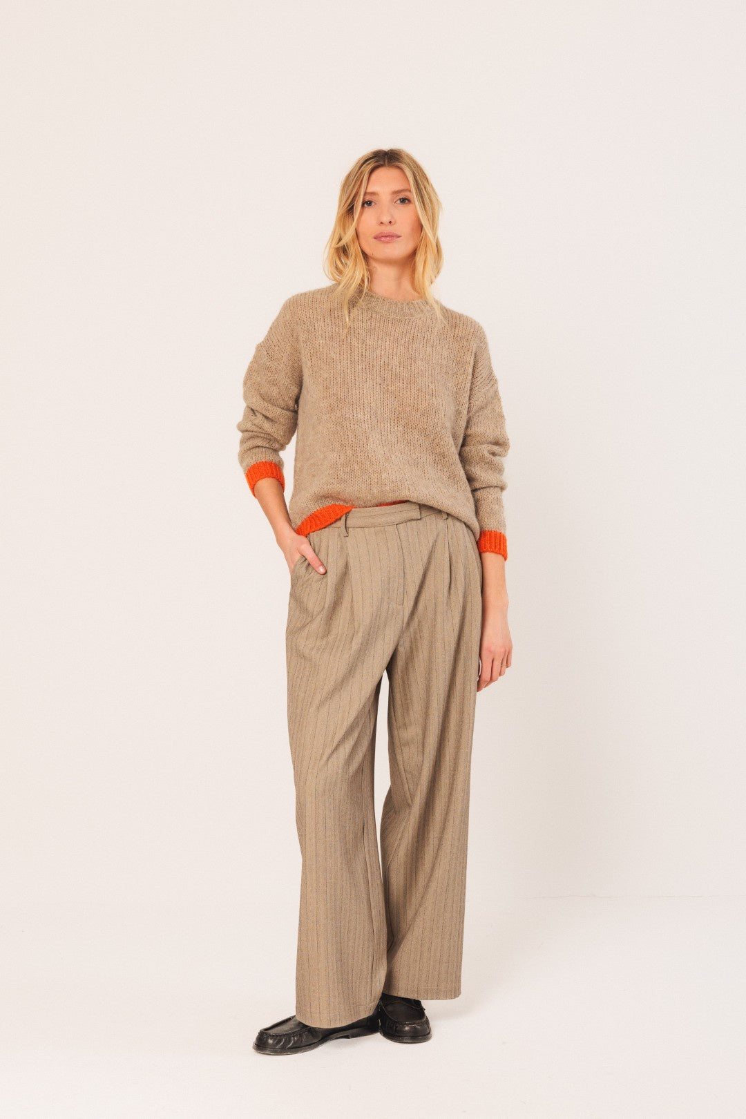 BiColor Knitted Sweater, Beige