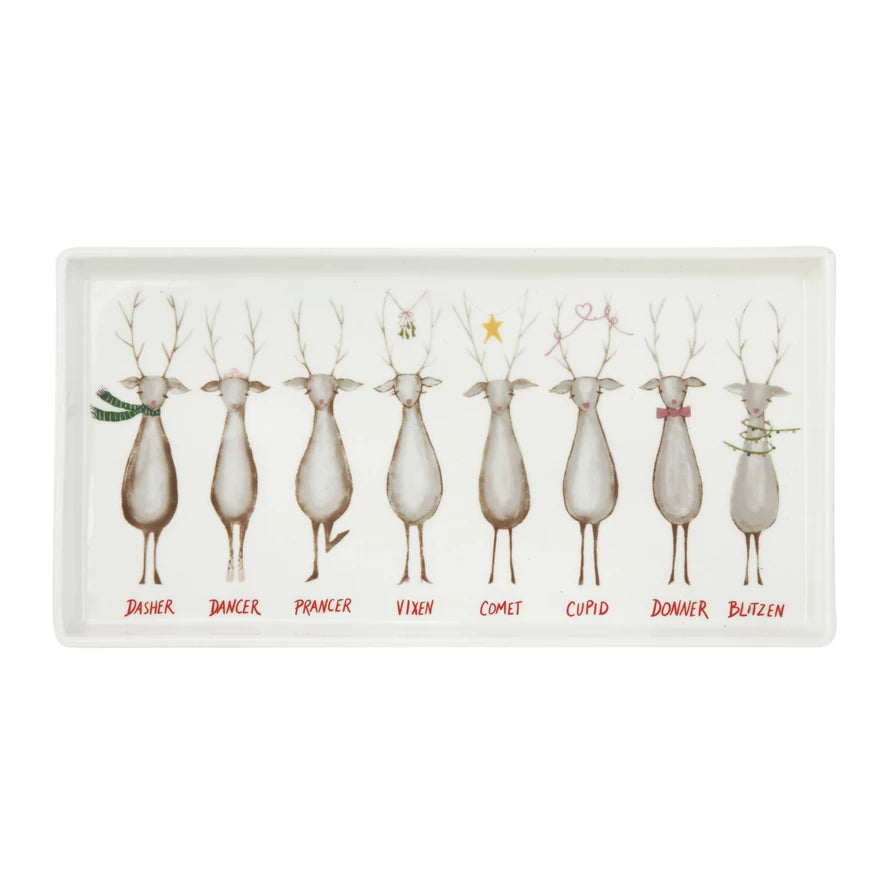 Stoneware Platter w/ Santa's Reindeer