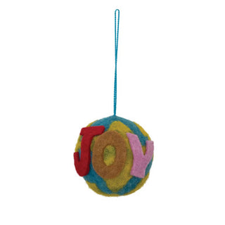 Wool Felt Globe Ornament "Joy", Multi Color