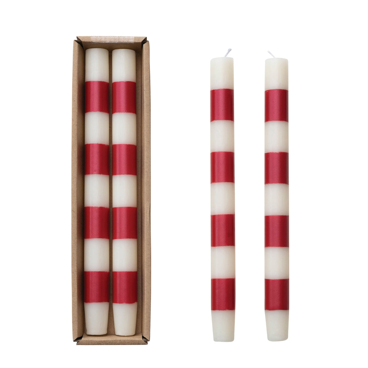 10in H Unscented Taper Candles with Stripes in Box - Set of 2