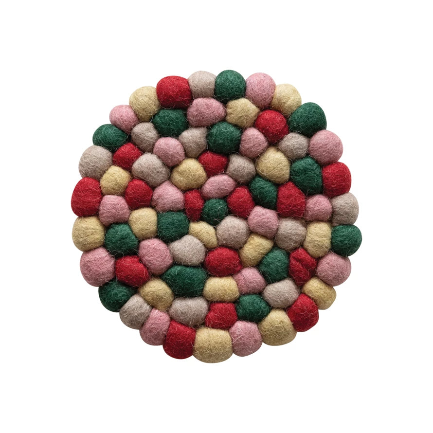 Handmade Wool Felt Ball Trivet, Multi Color