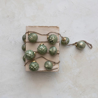 Mercury Glass Ball Ornament Garland with Jute - Olive