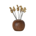 Mango Wood Holder with (8) Appetizer Picks, S/ 9