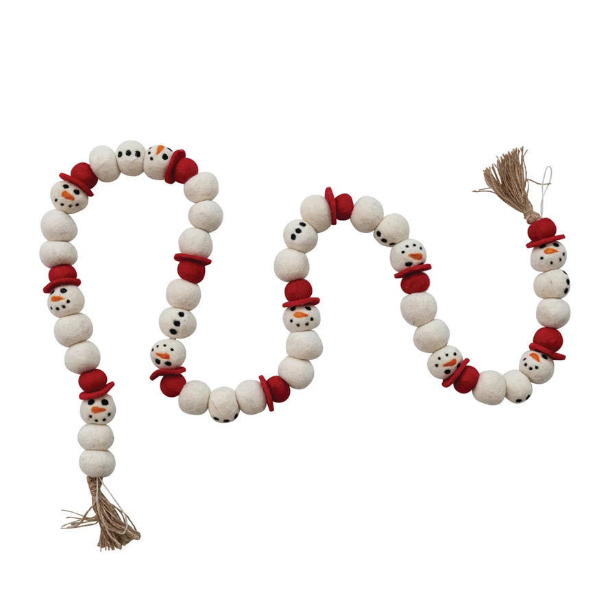 Handmade Wool Snowman Garland with Jute Tassels