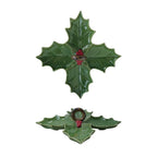 Ceramic Holly Leaf Shaped Dish w  Sections & Handle