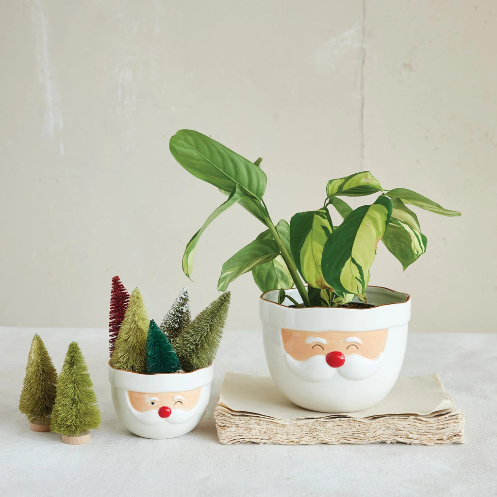 Stoneware Santa Head Mixing  Bowl with Red Rim