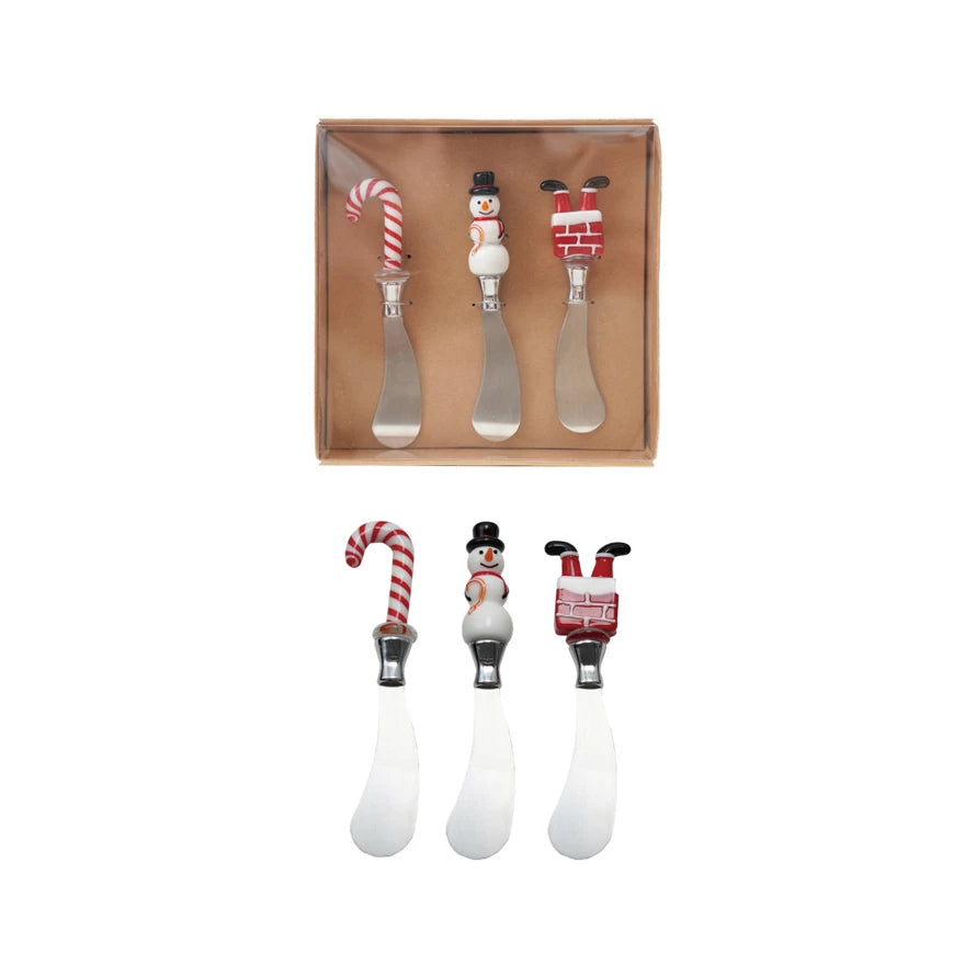 Canape Knives with Glass Holiday Icon Handle, S/ 3