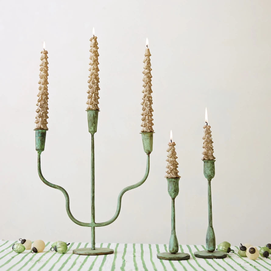 Hand-Forged Metal Taper Holder, Verdigris Finish