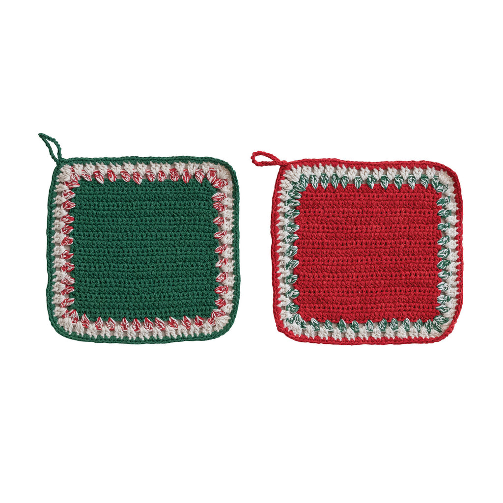 Cotton Crocheted Pot Holder with Contrasting Border