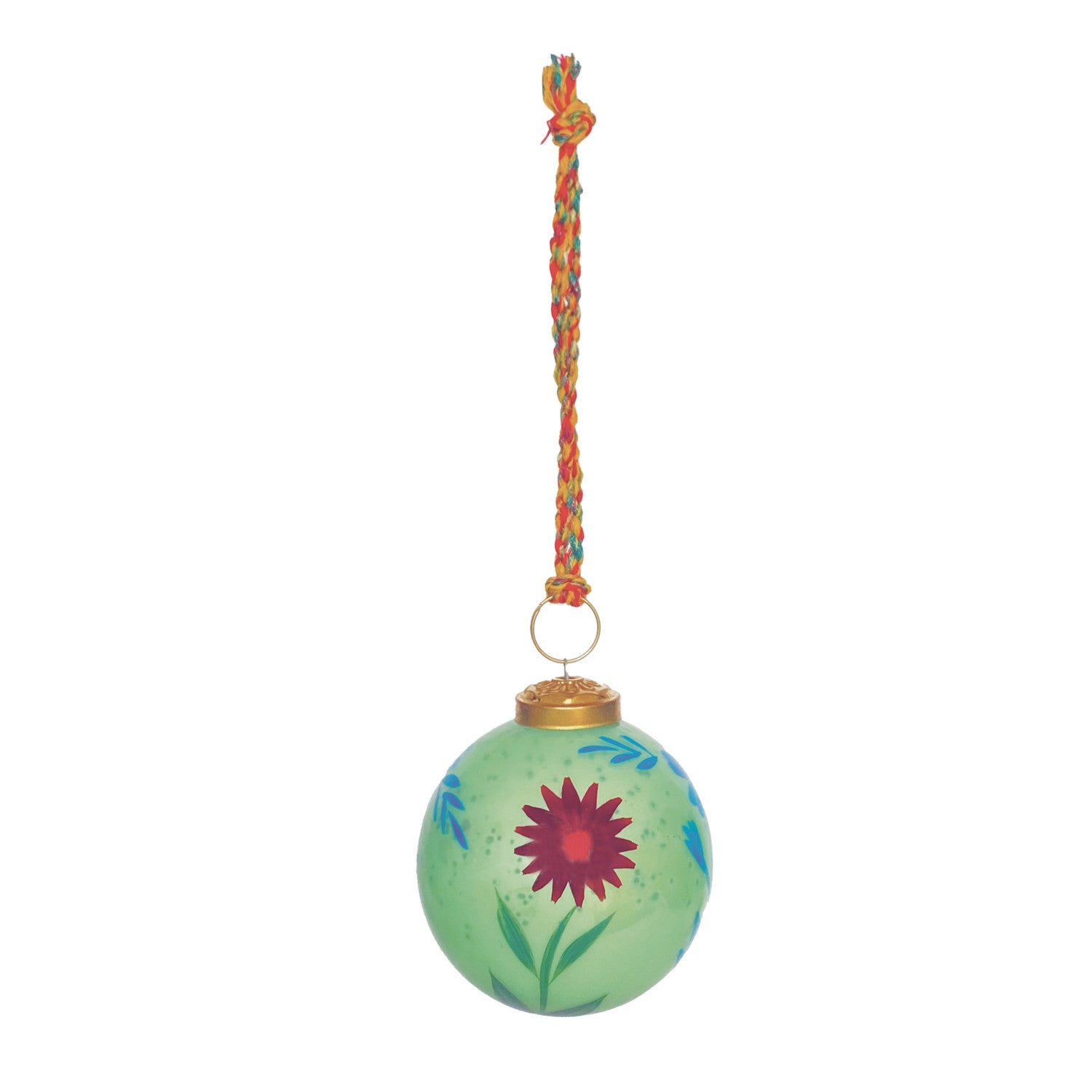 Hand-Painted Mercury Glass Ball Ornament with Flowers