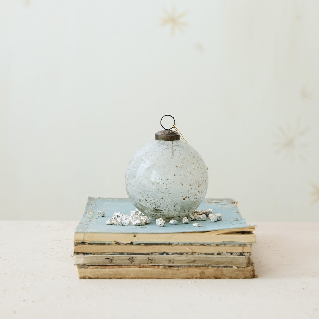 Seeded Glass Ball Ornament - Milky White