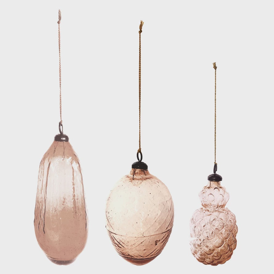 Hand-Blown Glass Ornament, Blush, 3 Various Sizes