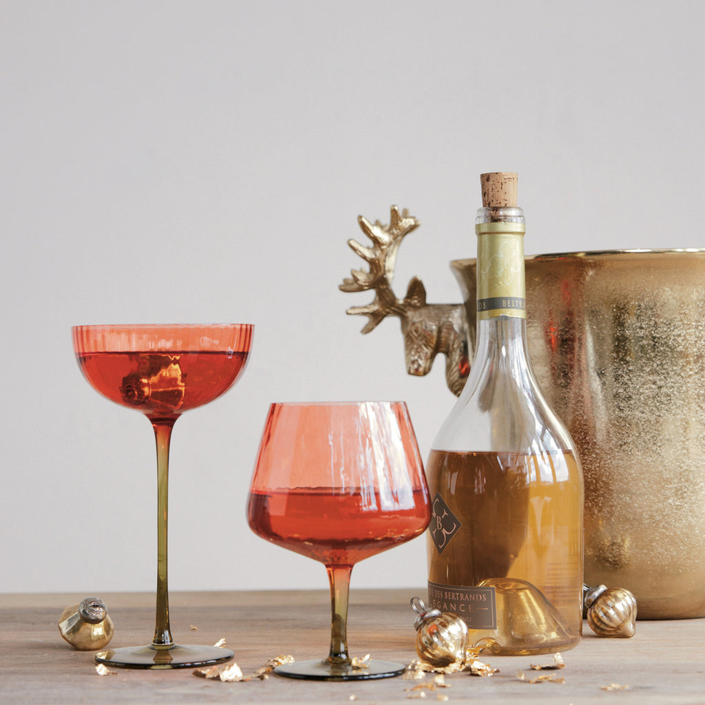 Ribbed Stemmed Wine Glass