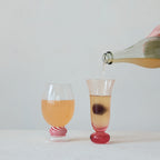 Blown Fluted Drinking Glass with Ball Stem - Pink