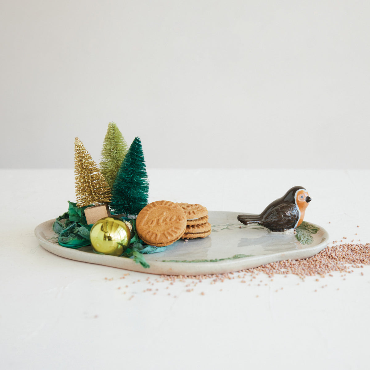 Stoneware Tray with 3D Bird & Bird Tracks