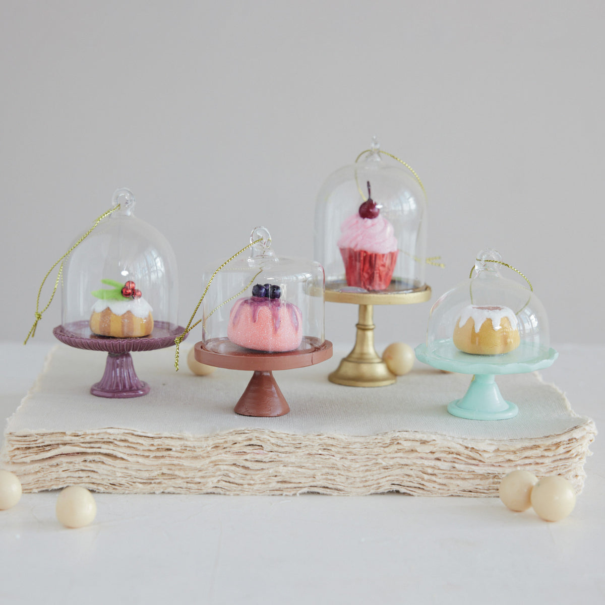 Cake on Pedestal with Glass Cloche Ornament