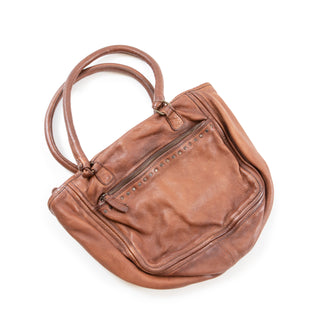 chocolate brown leather handbag (front)