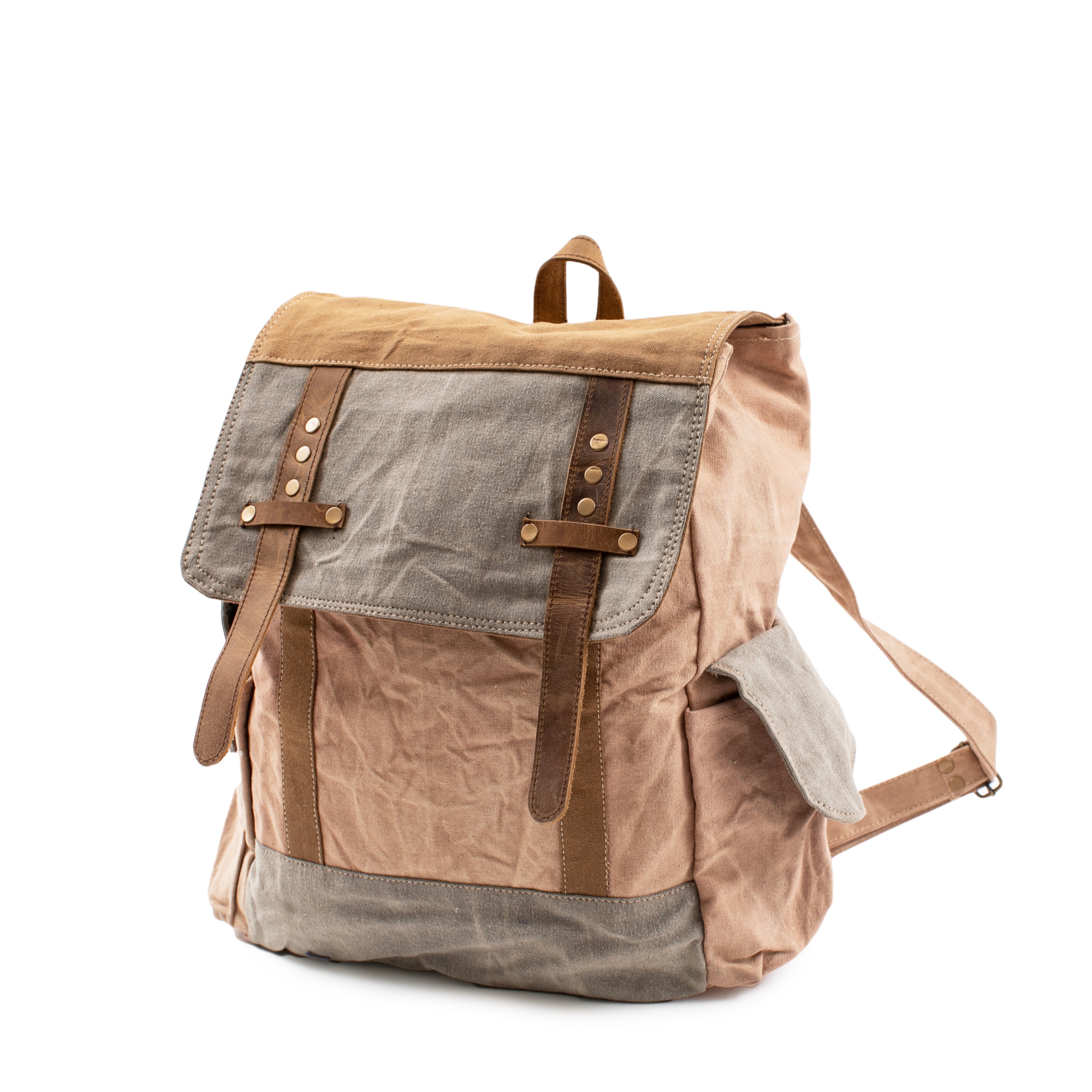 Canvas Backpack with Leather - Cream 12\