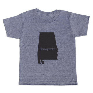 grey t-shirt with black lettering - state of alabama with "homegrown" written in the middle