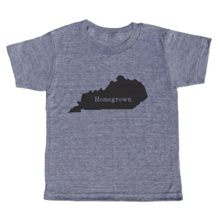 grey t-shirt with black lettering - state of kentucky with "homegrown" written in the middle