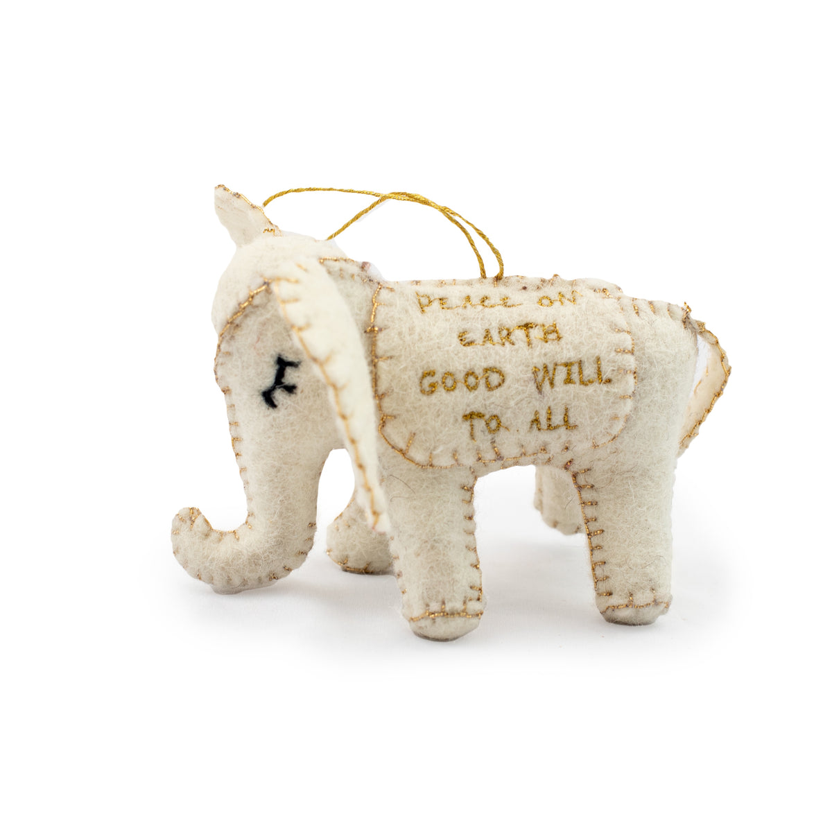 ***Peace On Earth Good Will to All Felt Elephant Ornament