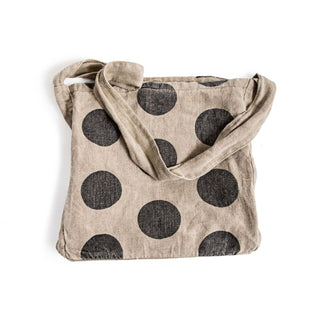 canvas messenger bag with black polka dots