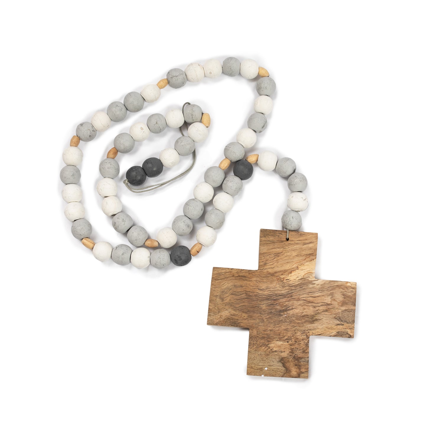 Sugarboo & Co. - Bead Strand with Cross - Grey + Natural Wood
