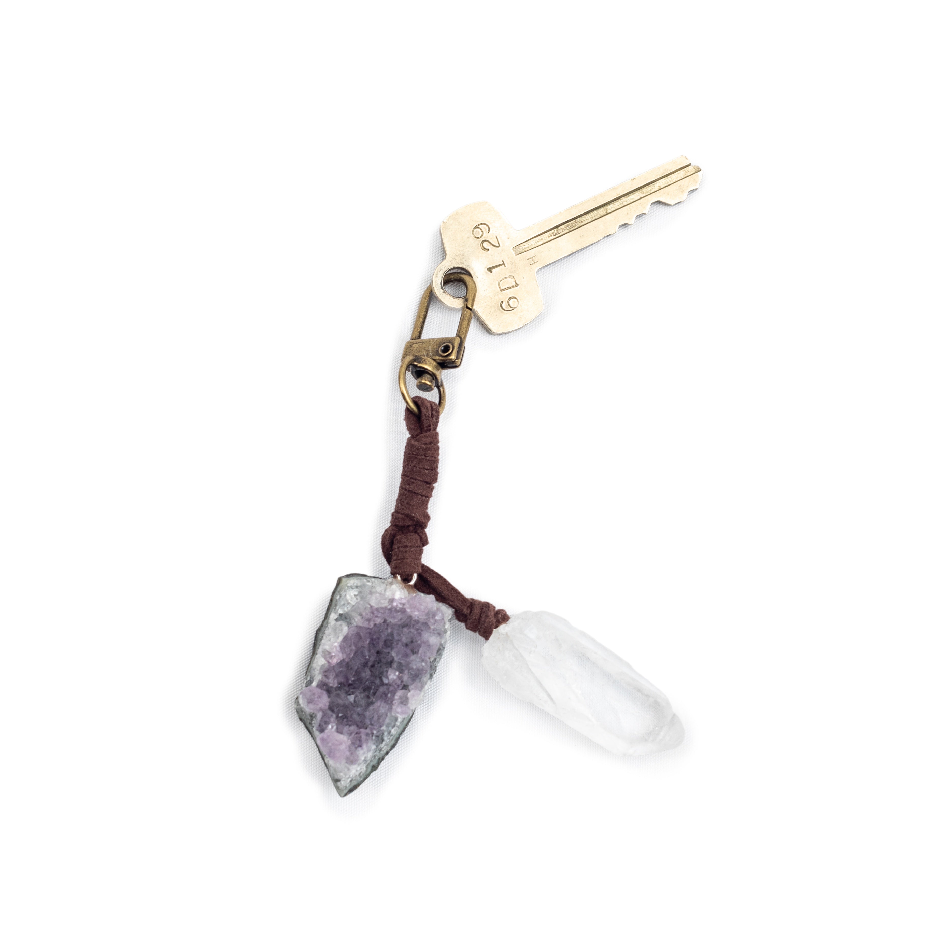 Amethyst Cluster & Crystal Quartz Point Keychain