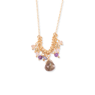 Gold Plated Necklace with Multi-color Beads and Gold Plated Charms close up