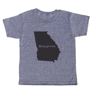 grey t-shirt with black lettering - state of georgia with "homegrown" written in the middle