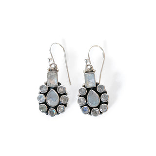 Silver Plated Earrings with Moonstone Design