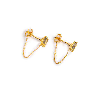 Square Labradorite Gold Plated Studs with Chain side view