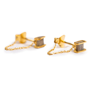 Square Labradorite Gold Plated Studs with Chain
