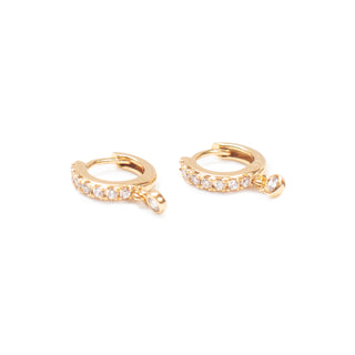 Gold Plated Bezel Charm Pave Huggie Earrings