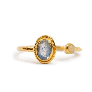 Gold Plated Labradorite and Opal Dual Ring