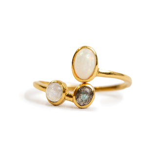  Gold Plated Moonstone, Labradorite and Opal Ring