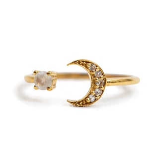 Gold Plated White Topaz Pave Moon Ring