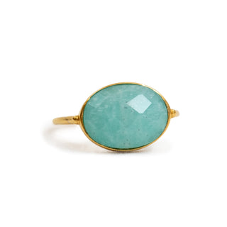 Oval Amazonite Adjustable Gold Plated Ring