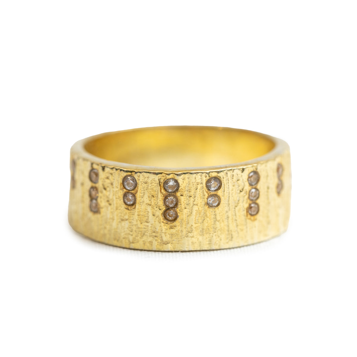 Band Texture Gold ***Gold Plated Wooden Textured Band with Stone Accents – Sugarboo & Co