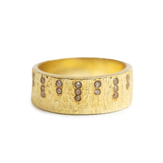 ***Gold Plated Wooden Textured Band with Stone Accents