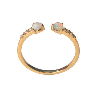 Gold Plated Brass Opal Dual Ring with White Topaz Accents Adjustable