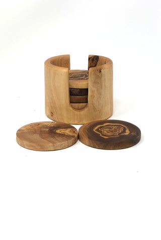 Olive Wood Set of 6 Coasters with Box