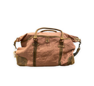 Blush Canvas Duffle Bag with Leather Handles and Grey Strap